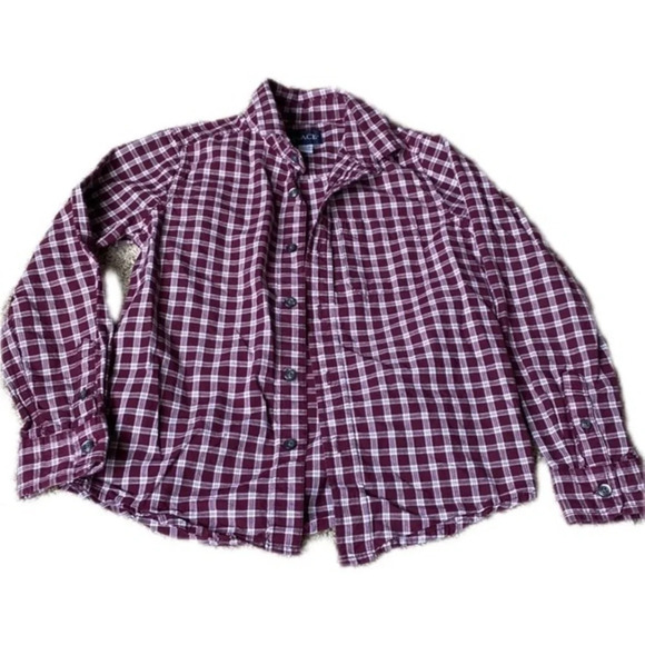 Children’s Place Boys 7/8 Maroon Plaid Button Up Shirt​​ - Picture 1 of 5